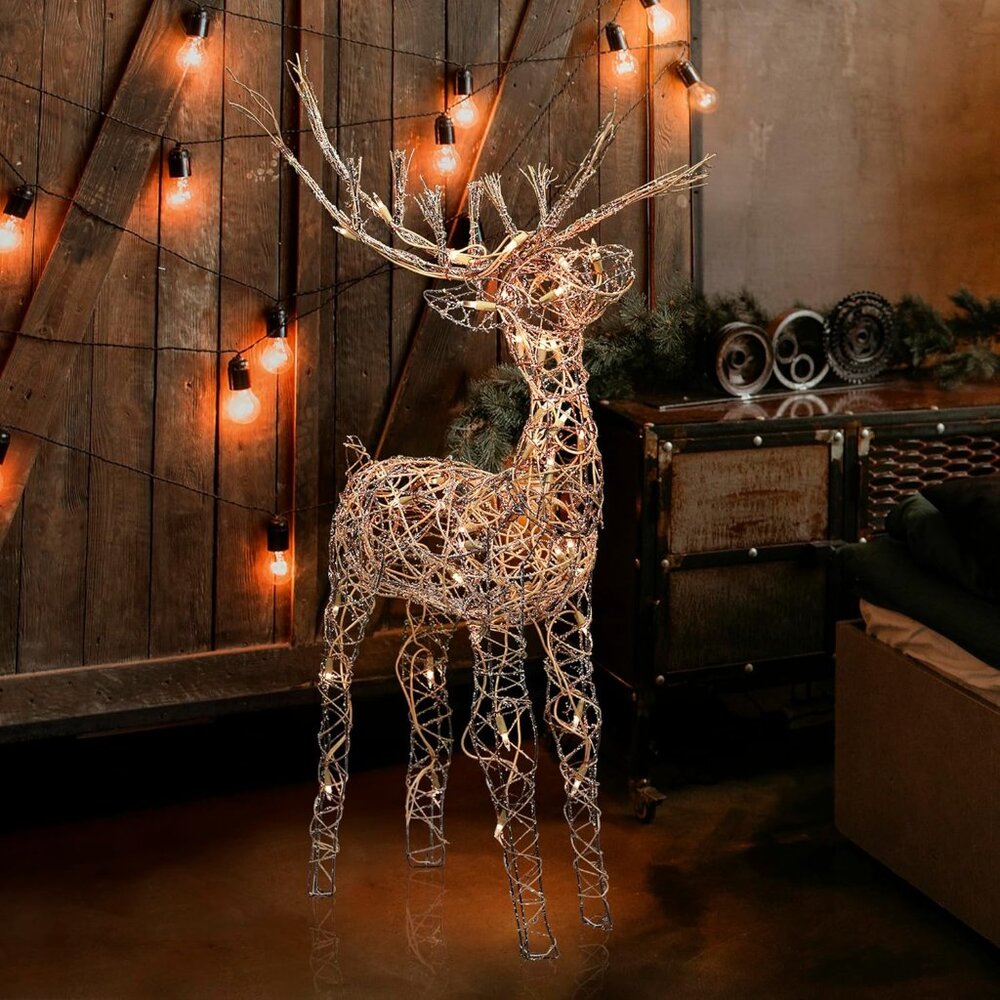 Stunning 35" Outdoor Rattan Reindeer with 50 LED Lights for Christmas Elegance - Picture 2 of 13